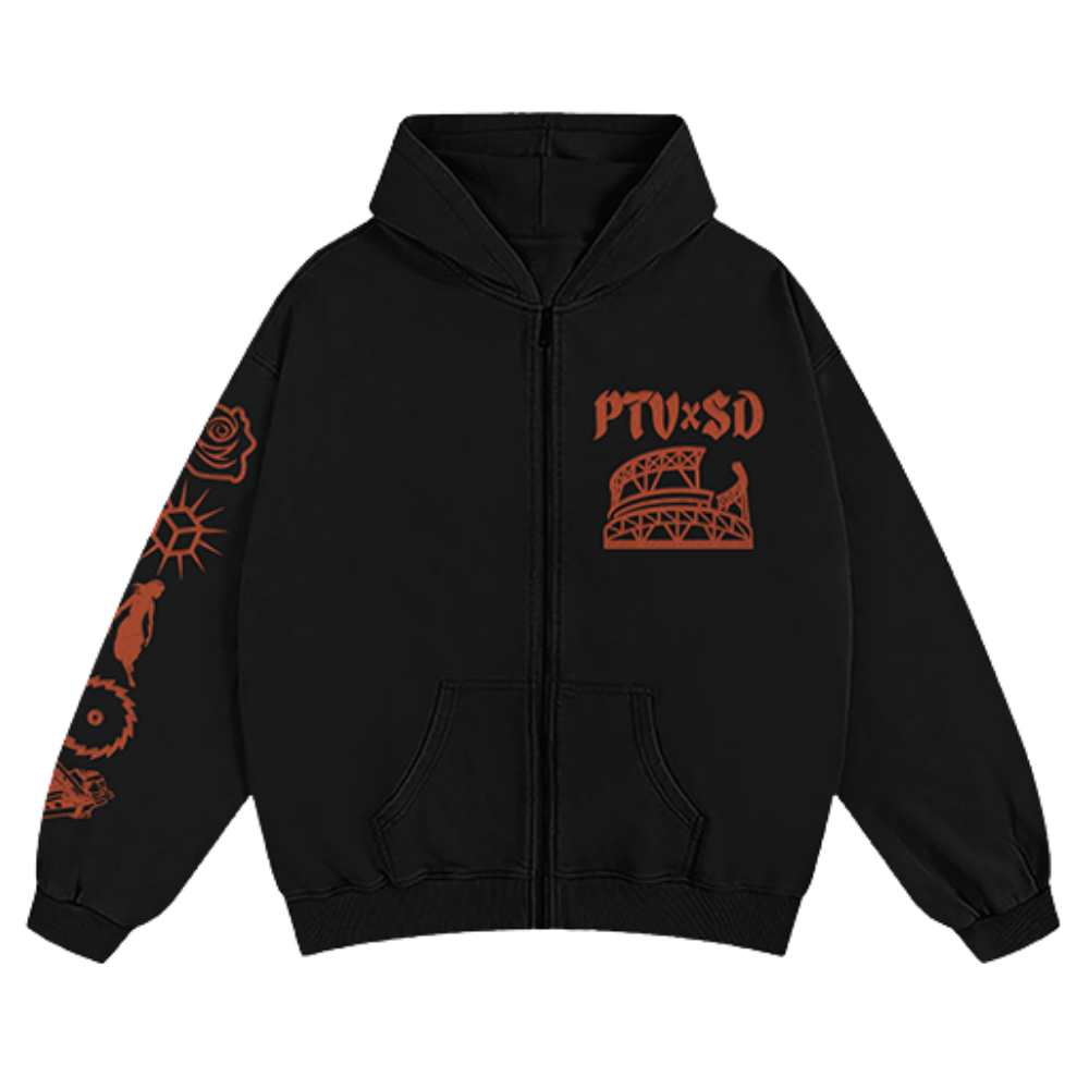 Black Symbols Zip Hoodie Front